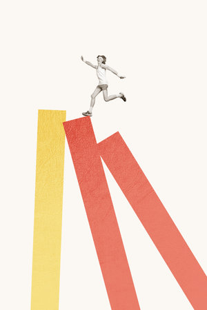 Composite pop zine sketch artwork collage of happy sportsman run chart development statistics...