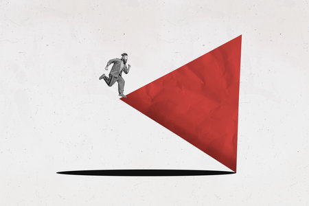 Full 3d art pop image collage of happy businessman run triangle geometric figure development carer...