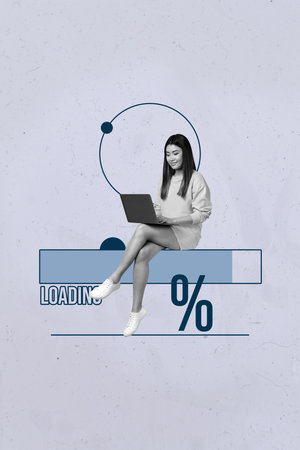 Vertical 3d art pop image collage of happy businesswoman businessman stand target loading percentage...