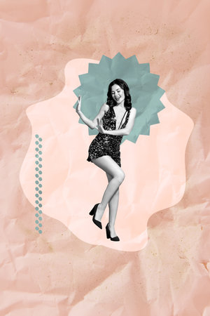 Vertical pop trend collage of happy girl guy dance weekend chill celebration party relax entertainment enjoy holiday musicの写真素材