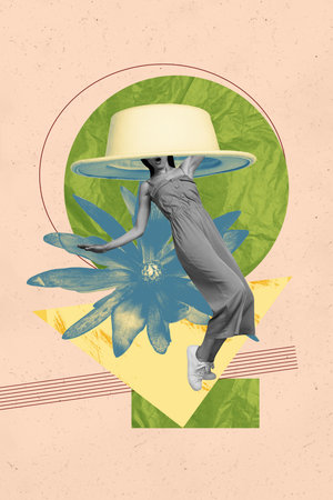 Poster 3d pop poster art collage of happy girl guy dance spring wildflower bloom boogie chill entertainmentの写真素材