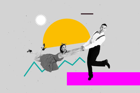 Zine creative full photo collage of happy girl guy couple dance weekend party celebration event discotheque chill occasion relaxの写真素材