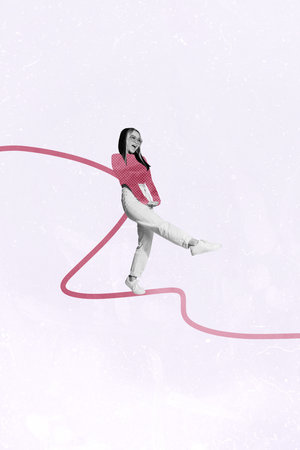 Vertical 3d art pop image collage of happy businesswoman businessman stand rope chain development aim achievement progressの写真素材