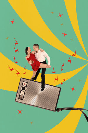 Trend artwork poster image collage of radio player nightclub event leisure rest entertainment...