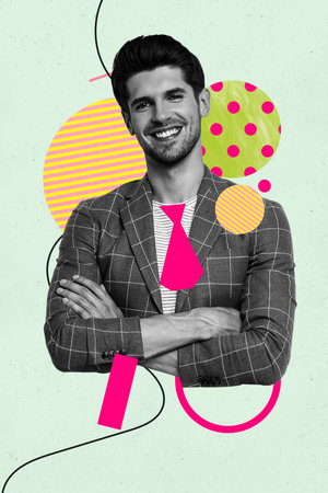 Poster 3d pop poster art collage of happy girl guy dance weekend party chill entertainment occasion celebrate holidayの写真素材