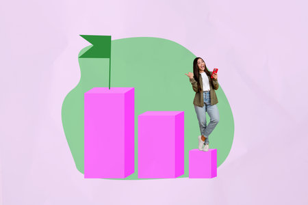 Creative sketch artwork collage of happy businessman businesswoman receive career promotion concept aim achievement opportunityの写真素材