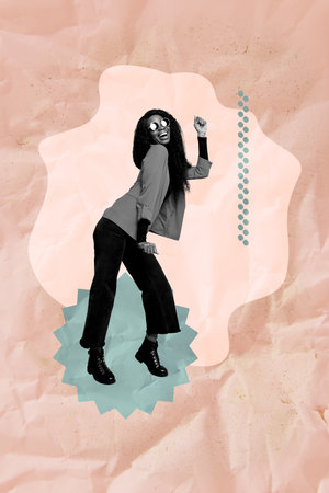 Vertical pop trend collage of happy girl guy dance weekend chill celebration party relax entertainment enjoy holiday musicの写真素材