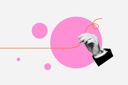 Creative image poster banner 3d collage photo of human hand hold development line graph progress opportunity rise conceptの写真素材