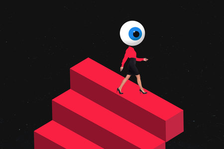 Pop image sketch 3d collage poster of anonym businesswoman instead head eyeball aim achievement...