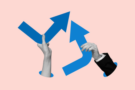 3d pop zine sketch artwork collage of human hand show arrow pointer variant development statistics...