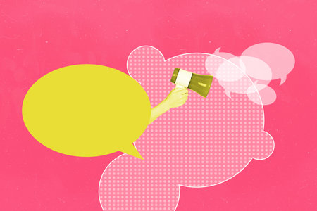 Banner sketch 3d image artwork collage of human hand hold megaphone bubble strike agitation information chatterbox icon riotの写真素材