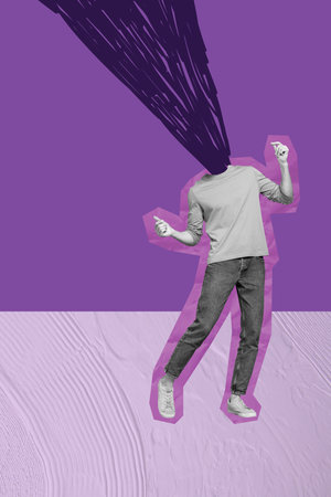 Banner image art pop trend collage of anonym man instead head doodle scribble mood melancholy mess loaded brainstormの写真素材