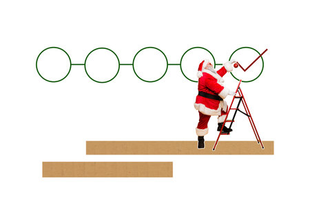 Trend template sketch design 3D collage of checkbox deal success aged man santa claus stand ladder merry christmas winter newyear holidayの写真素材