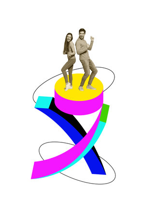 Creative composite sketch design artwork collage of poster couple young lady man dance smile happy...