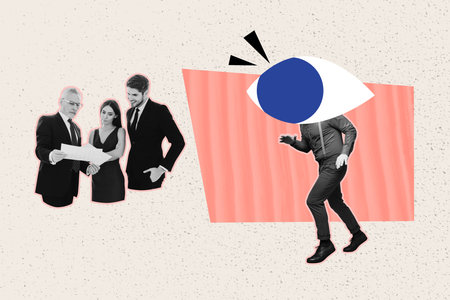 Full poster trendy collage photo of anonym business partner instead head eyeball stare diversity teamworkの写真素材