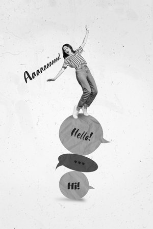Creative photo 3d collage artwork poster of young girl receive many work messages isolated on...