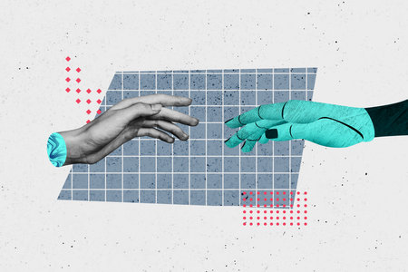 Composite trend artwork sketch image photo collage of anonymous bodyless appear two hand arm wrist fragment hold partnership connectionの写真素材