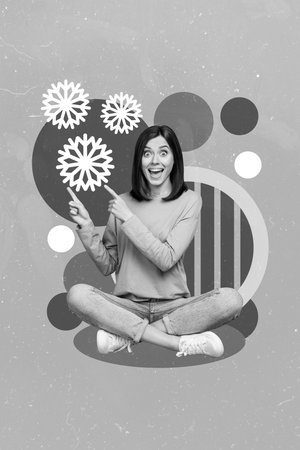 Creative photo 3d collage artwork postcard poster brochure of shocked girl showing low price decor shop isolated on painting backgroundの写真素材