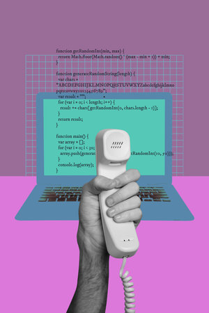 Collage of person choosing between digital worlds of modern technology online interaction techs role...