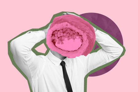Trend artwork banner sketch 3d photo collage of anonym man instead head maki philadelphia roll sushi asian snack nutritionの写真素材