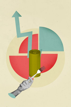 Financial Business Success Collage Showing Upward Arrow Symbolizing Money Trading Growth Statsの写真素材