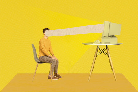 Composite collage picture image of employee computer social media internet addiction bizarre unusualの写真素材