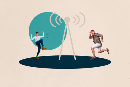 Collage Showing Smartphone laptop Wifi Icons Symbolizing Internet Connection Social Media Freelance Bloggingの写真素材