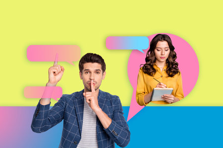 Creative collage showing people person with speech bubble representing fast internet communication blogging internet job workの写真素材