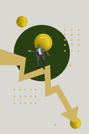 Illustration of a business person with upward and downward arrows.の写真素材