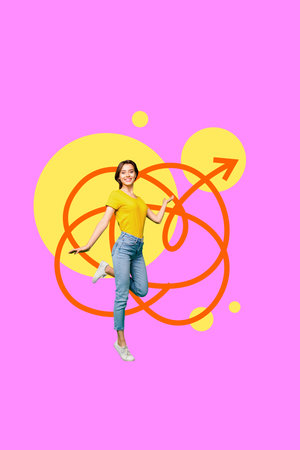 Collage of person navigating tangled lines symbolizing confusion challenge complexity business mental struggleの写真素材