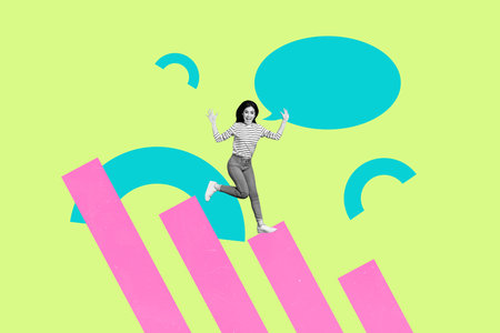 Creative poster banner 3d collage photo of happy girl run bubble communication speech chatterbox...