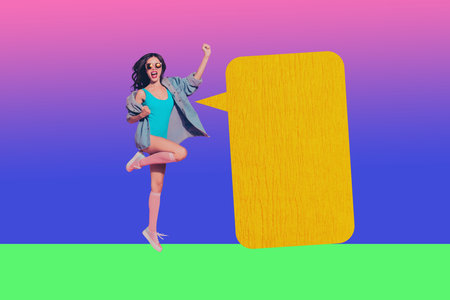 Creative collage showing people person with speech bubble representing fast internet communication...