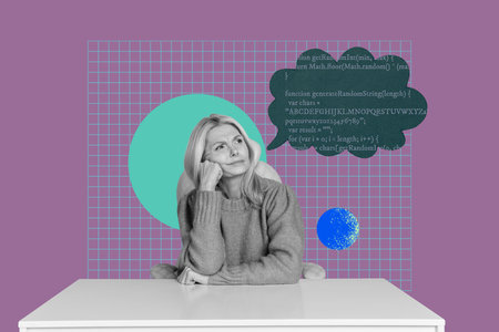Collage showing focused dreamy thoughtful person at desk immersed in laptop work modern remote...