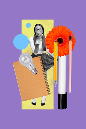 Collage of smiling young person with laptop surrounded by code keys text symbolizing freelancer writing creative professionの写真素材