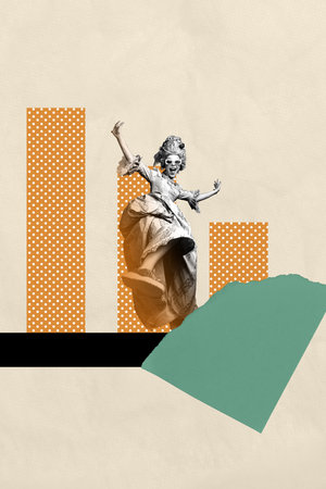 Vertical 3d sketch collage of happy duchess girl show fashion prehistoric baroque dress dance party occasion medieval era royaltyの写真素材