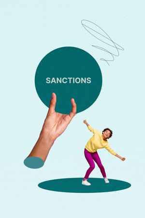 Modern sanctions crisis collage symbols showing how global sanctions influence job market unemploymentの写真素材