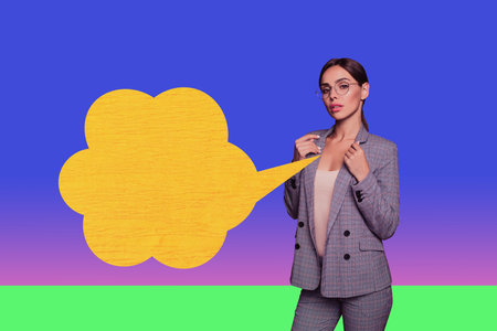 Creative collage showing people person with speech bubble representing fast internet communication...