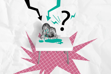 Composite collage picture image of stressed mature businesswoman tired worker depression crisis billboard comics zine minimalの写真素材