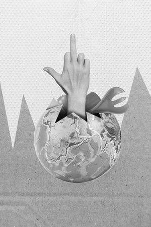 Collage photo of plastic pollution planet reuse reduce waste save nature placard isolated on painted...