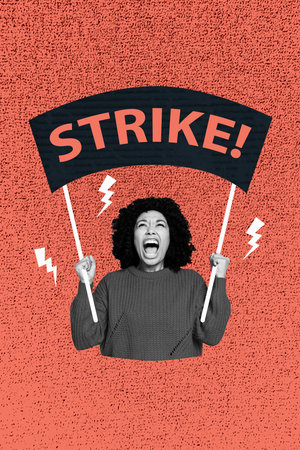 Pop sketch 3d image artwork collage of angry girl scream strike agitation riot problem activist revolution promote conflictの写真素材