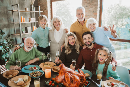 Happy big family Thanksgiving feast filled with love laughter and togetherness around a shared table