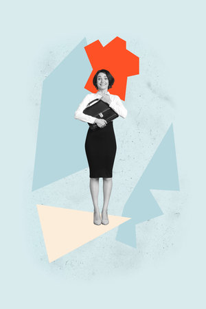 Collage of cheerful young man woman energetically among bright geometric shapes symbolizing carefree joy funの写真素材