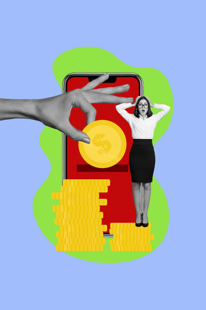 Collage of business blogger man woman deice digital gadget chat window symbolizing ideas online media social platformsの写真素材