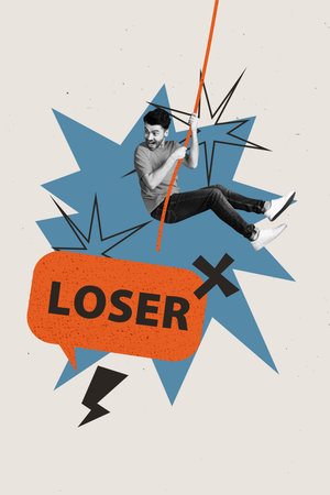 Artwork 3d trend sketch template collage of shocked man hang rope problem haterの写真素材