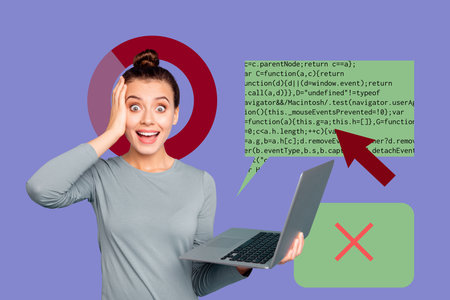 Collage of business man woman in front of abstract charts programming code symbolizing creative...