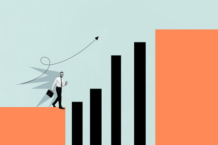 Full image banner sketch 3d photo collage of happy businessman walk arrow development chart promotion career reputation progressの写真素材