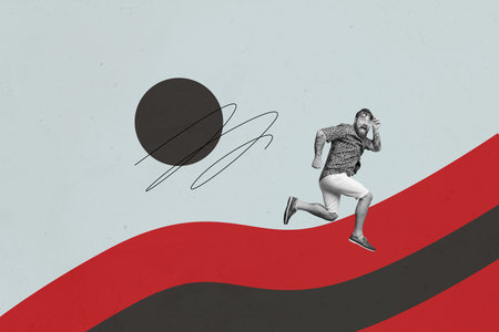 Full 3d image photo collage of happy stand geometric figure career promotion success aim achievementの写真素材