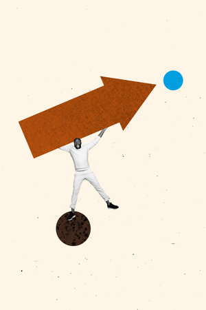 Zine 3d artwork pop poster collage of happy businessman jump arrow development pointer sim...