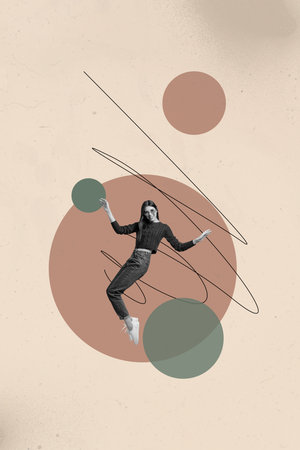 Sketch 3d image poster art collage of happy girl guy dance weekend party chill entertainment success occasion celebrate holidayの写真素材