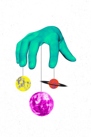 3d image trendy picture hands body fragment hold moon planet space galaxy constellation meteorite...